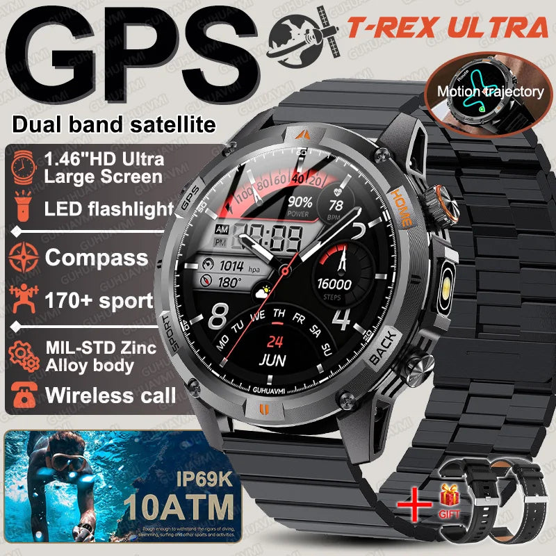 New T-Rex3 Ultra Dual band GPS Tracker Smart Watch Compass 10ATM Waterproof Sports fitness BT call Outdoors Military Smartwatch