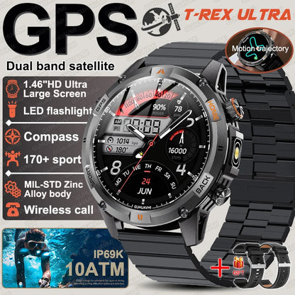 New T-Rex3 Ultra Dual band GPS Tracker Smart Watch Compass 10ATM Waterproof Sports fitness BT call Outdoors Military Smartwatch