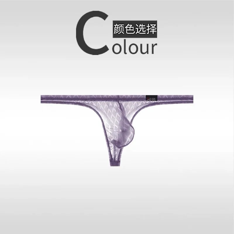 Men's Underwear Ultra-Thin Ice Silk Thongs Low-Waist Sexy T-Panties Transparent Fitness Sport Underwear Summer Thin Model Briefs