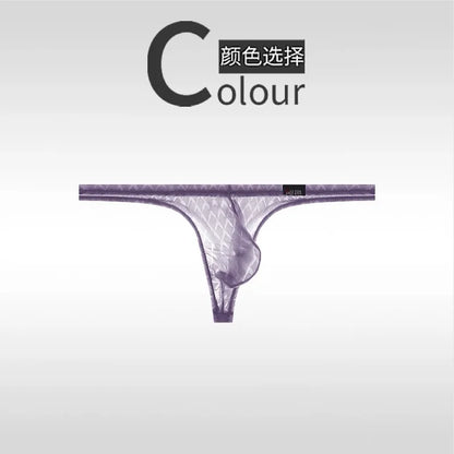 Men's Underwear Ultra-Thin Ice Silk Thongs Low-Waist Sexy T-Panties Transparent Fitness Sport Underwear Summer Thin Model Briefs
