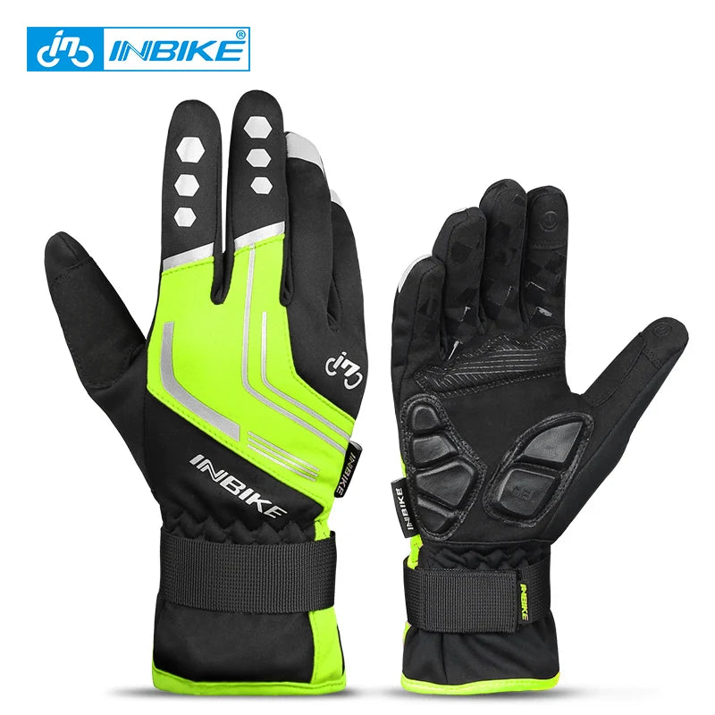 INBIKE Thermal Cycling Gloves Gel Winter MTB Road Bike Gloves Windproof Shockproof Full Finger Glove Bicycle Riding Accessories