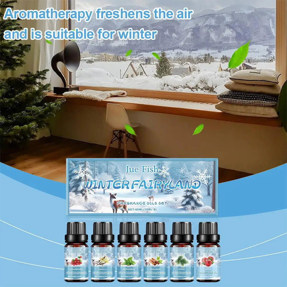 Aromatherapy Oil Set for Diffuser Fragrance Oil Kit 6Pieces Oil Set Winter Scented Oil Pure Blend Diffuser Oil for Humidifier