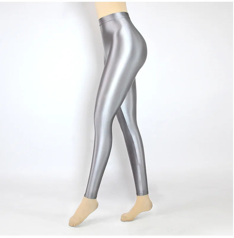Plus Size Glossiness Pants Women Sexy Glossy Shiny Leggings High Waist Sport Fitness Yoga Pants Tights Leggings High Elastic