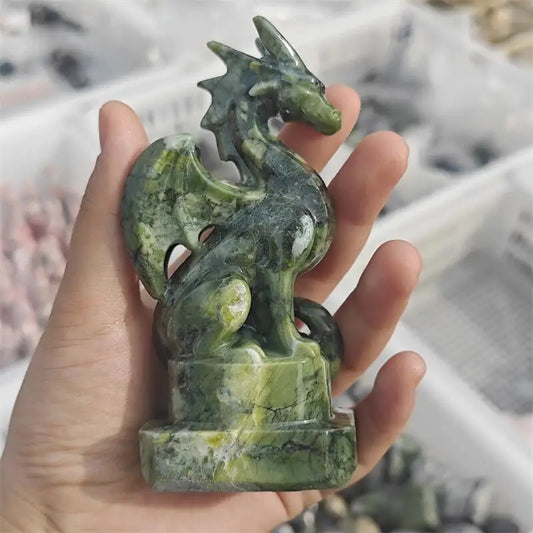 Natural Jade Dragon Carving Crystal Love Healing Fengshui Gemstones HomeDecoration Holiday Gift 1PCS