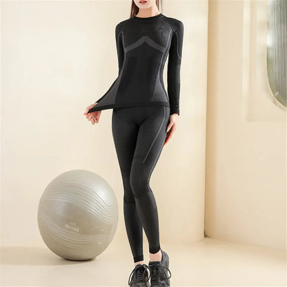 Seamless Thermal Underwear Set Ski Speedo Skiwear Training Clothing Sportswear Sweat Wicking Fitness Suit Winter Clothes Women