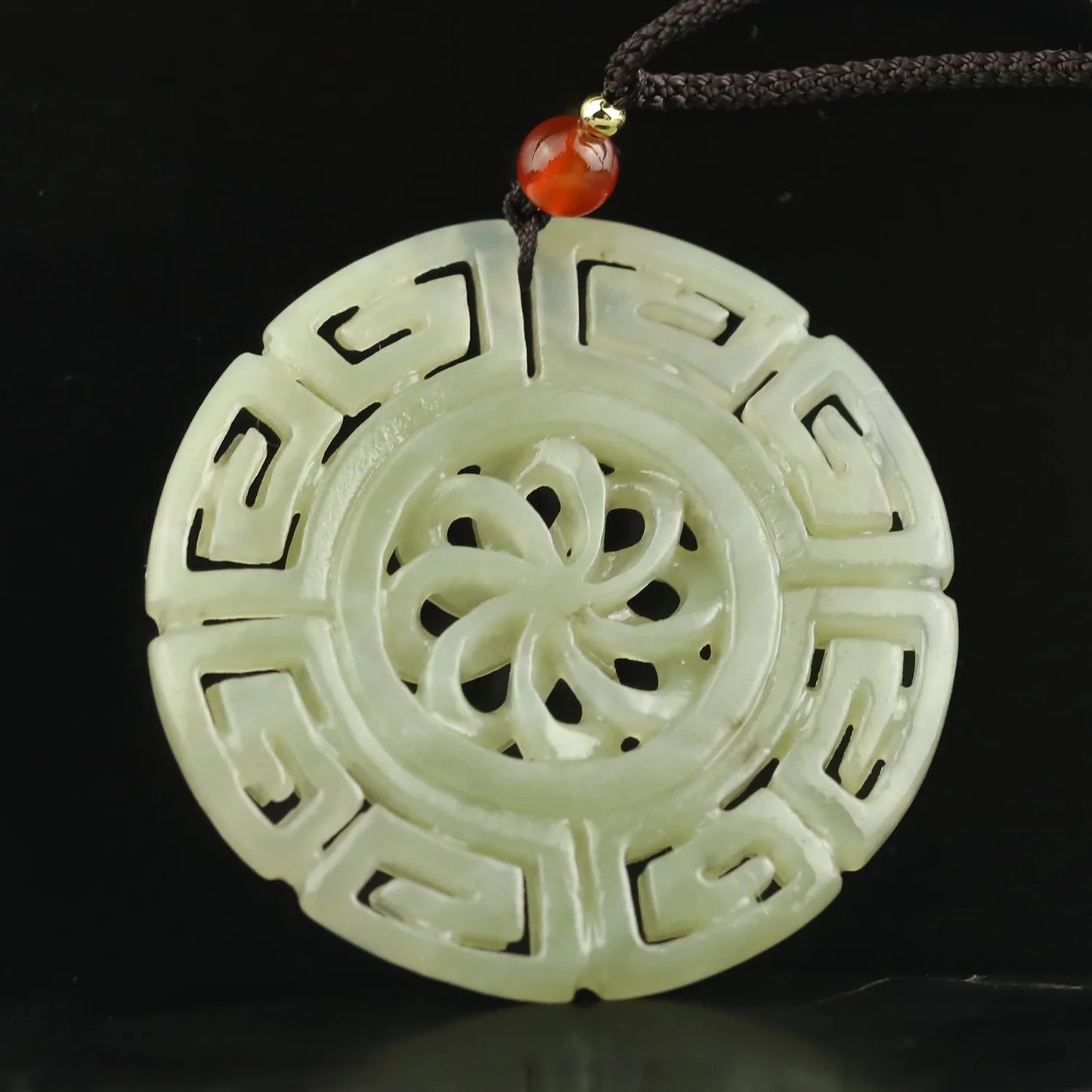 China Natural hetian Jade Hand Carved statue flower and dragon loong pendant #50
