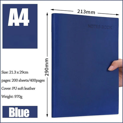 A4 A6 Large Size Notebook, 200/400 Pages Thick Leather Journal, Blank Minimalist Notepad for Office,College,Sketching&Journaling