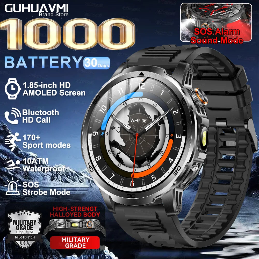 2026 New Outdoor Military 1.85-inch 466*466 Smart Watch Fitness Clock Men 1000mAh Battery 10ATM Waterproof HD Call Bracelet Men