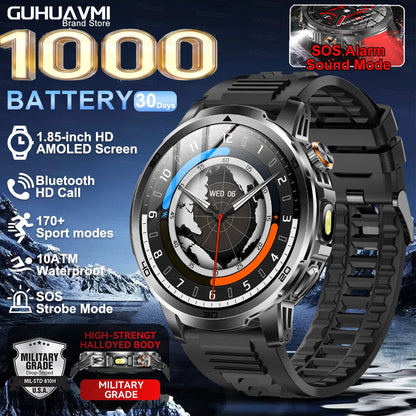 2026 New Outdoor Military 1.85-inch 466*466 Smart Watch Fitness Clock Men 1000mAh Battery 10ATM Waterproof HD Call Bracelet Men