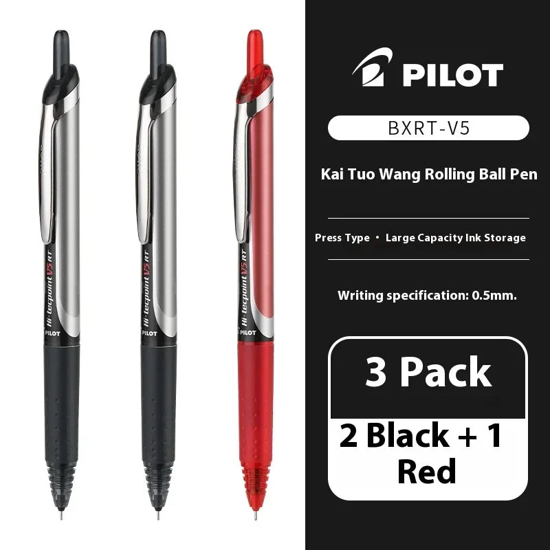 Japanese Pilot Gel Pen, BXRT-V5 0.5mm Metal Needle Tip Black Red Blue Ink,Premium Smooth&Precise for Signing,Exams,Journaling