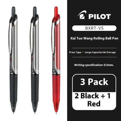 Japanese Pilot Gel Pen, BXRT-V5 0.5mm Metal Needle Tip Black Red Blue Ink,Premium Smooth&Precise for Signing,Exams,Journaling