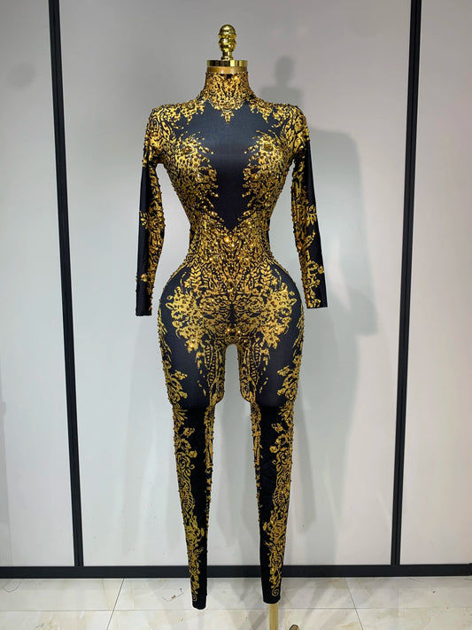 Sparkly Rhinestones Jumpsuit Fashion Sexy Stretch Dance Costume Nightclub Bodysuit Birthday Outfit Evening Party Leggings