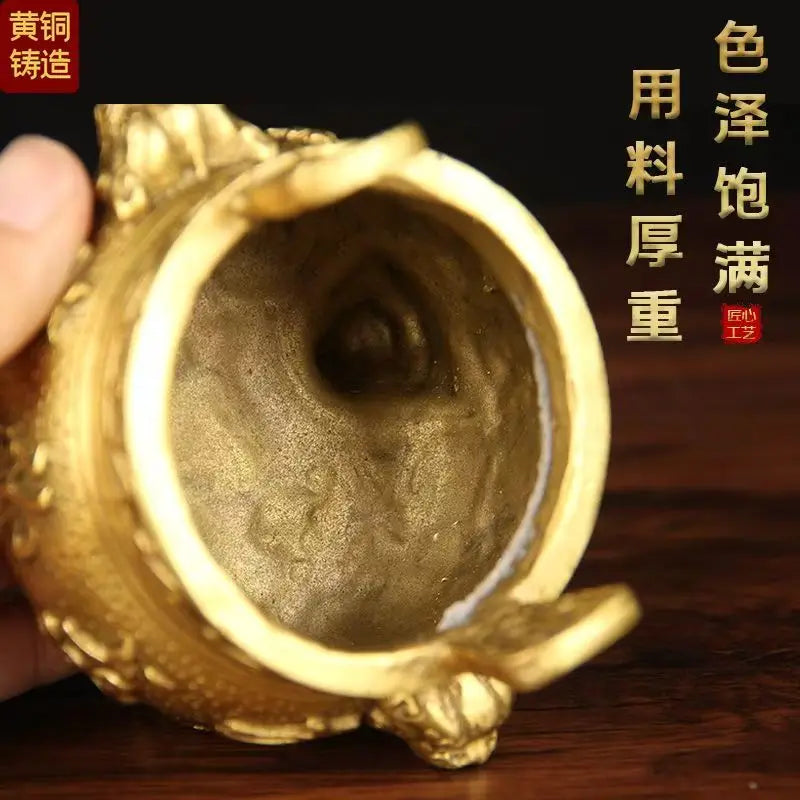 Pure Copper Classical Incense Burner Buddha Worship Fengshui Censer God of Wealth Attraction Ornament for Home Decor