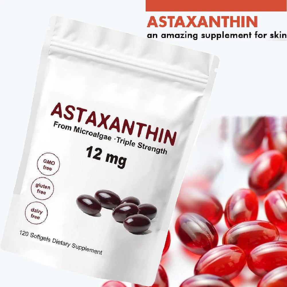 Astaxanthin 12mg - 120 Softgels | Premium Astaxanthin Antioxidant Supplements | Fresh Microalgae | Non-GMO, Gluten Free Soy-Free