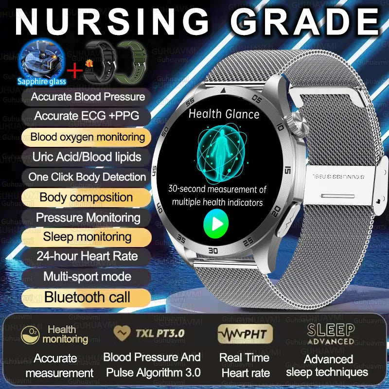 2025 New Nursing Grade Smart Watch ECG+PPG Blood Lipid Blood pressure Uric Acid HD Bluetooth Call Clock Health Smart Watch Men