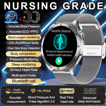 2025 New Nursing Grade Smart Watch ECG+PPG Blood Lipid Blood pressure Uric Acid HD Bluetooth Call Clock Health Smart Watch Men