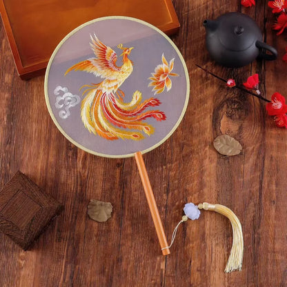 Traditional Chinese Dragon Embroidery Fan Exquisite Double-Sided Hand Fan with Tassel Ethnic Style Summer Cooling Accessories