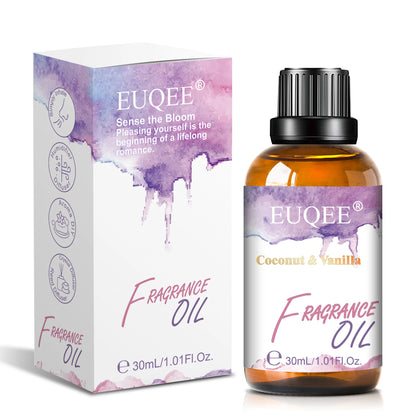 EUQEE Aromatic Fragrance Oil For Car Diffuser 30ml White Musk Angel Sea Breeze Coconut & Vanilla Amber Romance Aromatherapy Oil