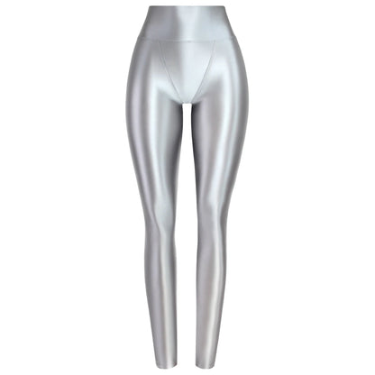 MJINM Sexy Glitter Soft Smooth High Waist Double-layered Small V-crotch Ankle-length Pants Yoga Fitness Gymnastic Tight Leggings
