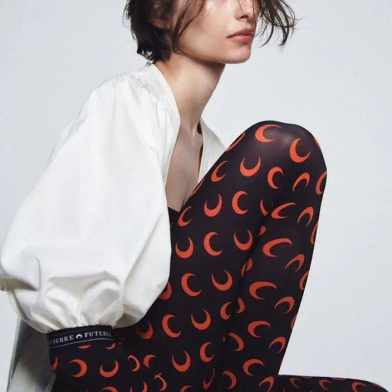 Moon Print Sports Leggings Trousers Elastic Slimming Casual Wear Outdoor Indoor ular Long Pants Thin Material Fem