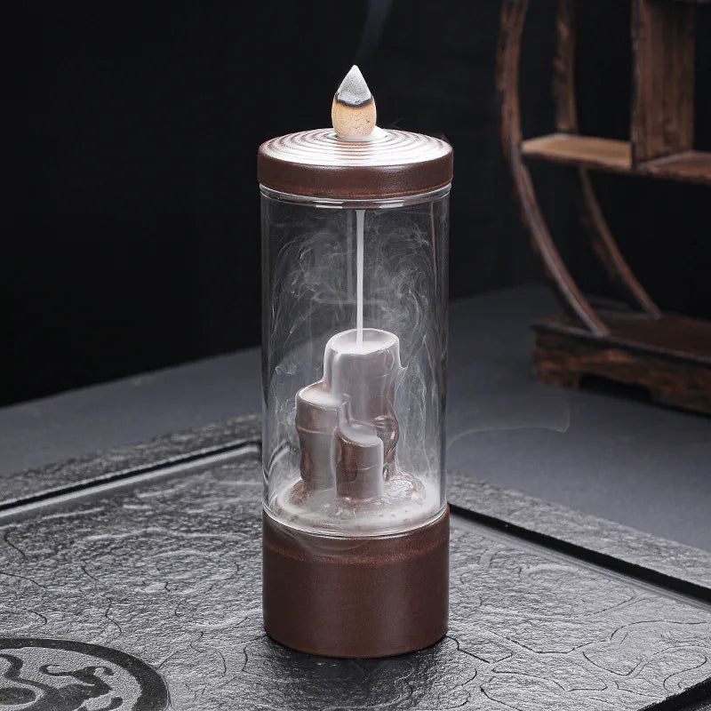 Creative Glass Cover Reverse Flow Incense Burner Ornamental Incense Path Zen Ornament