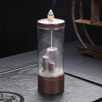 Creative Glass Cover Reverse Flow Incense Burner Ornamental Incense Path Zen Ornament