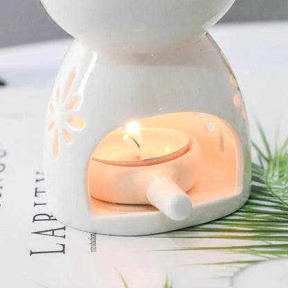 White Ceramic Incense Burner Candle Essential Oil Aromatherapy Diffuser Hollow Heating Stove Middle East Home Decor Ornament