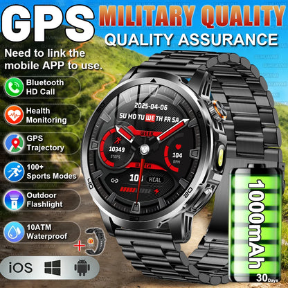 2026 New outdoor Smart watch Men 1.85 Inch AMOLED On Display 1000mAh Battery BT Call Heart Rate SpO2 Fitness Tracker Wristband