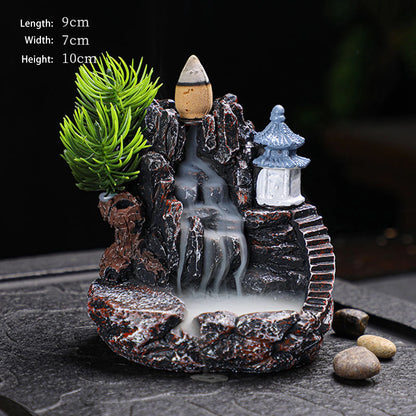 Creative Backflow Incense Holder Resin High Mountain Waterfall Incense Cones Burner Aromatherapy Ornament Zen Home Decoration