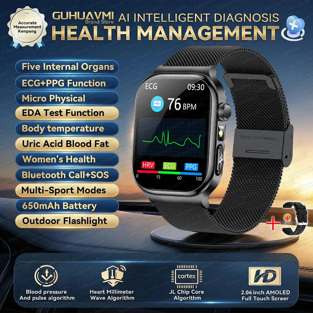 New Blood Lipids Uric Acid Blood pressure Smart Watch Men ECG+PPG Fitness Tracker Clock Heart Rate Bluetooth call Smart watches