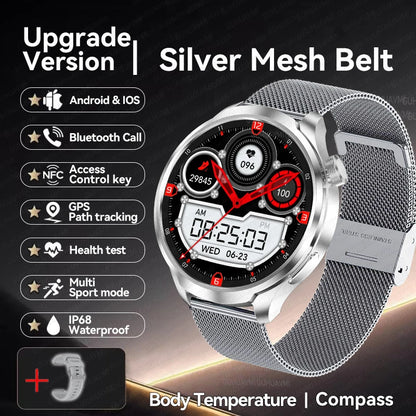 New 1.85"AMOLED NFC GPS Smart Watches For man IP68 Waterproof Blood Pressure Body Temperature Sport Fitness tracker Smart Watch
