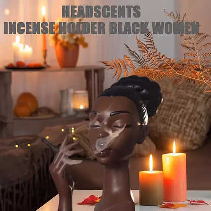 Head Incense Burner Holder Black Woman Smoking Resin Sandalwood Censer Incense Craft Desk Home Decoration ornament