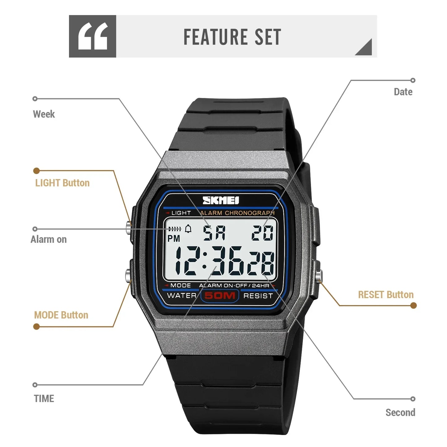 SKMEI Digital Sports Watch for Men Waterproof Chrono LED Display Date Week Mens Wristwatches Military Clock reloj hombre 2042