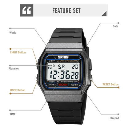 SKMEI Digital Sports Watch for Men Waterproof Chrono LED Display Date Week Mens Wristwatches Military Clock reloj hombre 2042