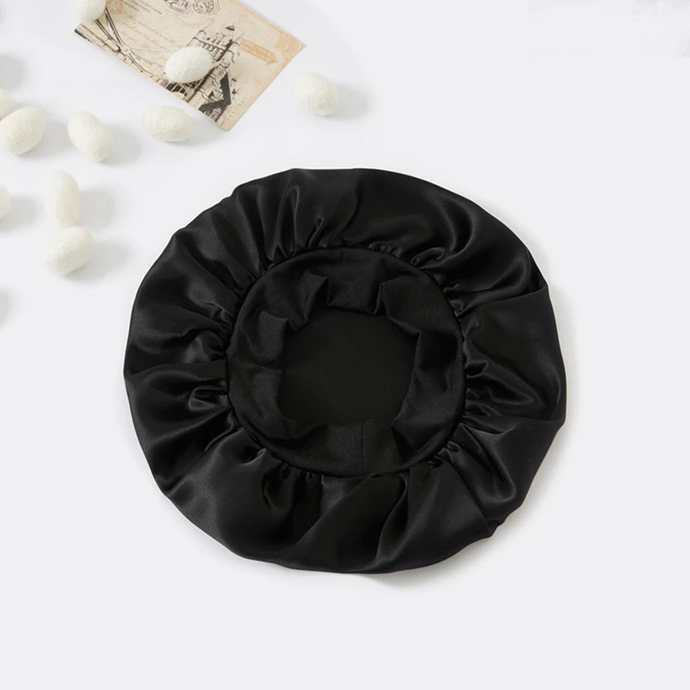 100% Real Mulberry Silk Bonnet for Sleeping Women Large Hair Care Bonnet for Long Curly Hair with Soft Elastic Band