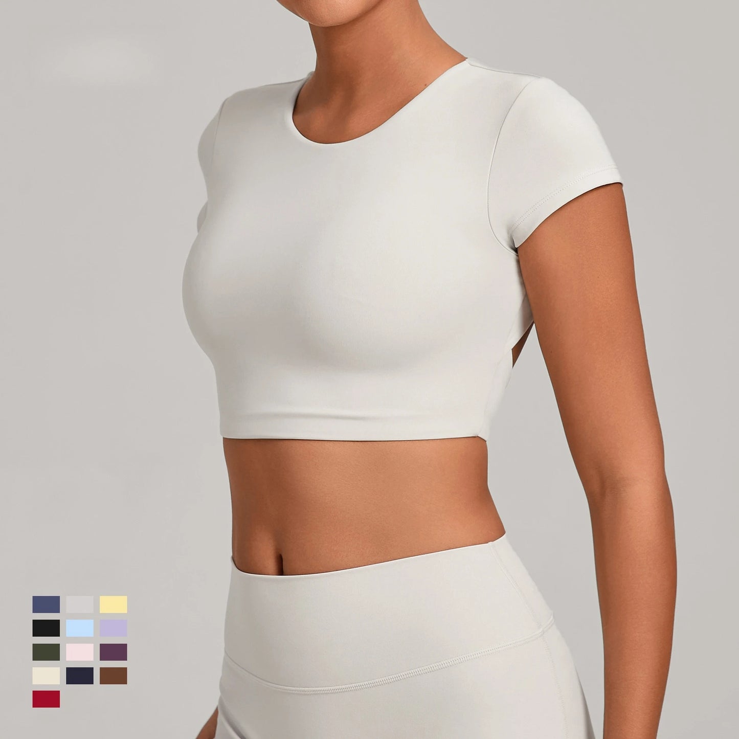 Hollow Backless Short Sleeve Sporty Slim T-shirt Women Crop Top Breathable Quick Dry Gym Workout Top Sport Shirt Fitness Clothes