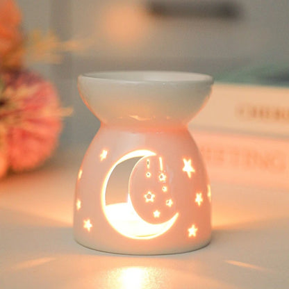 White Ceramic Incense Burner Candle Essential Oil Aromatherapy Diffuser Hollow Heating Stove Middle East Home Decor Ornament
