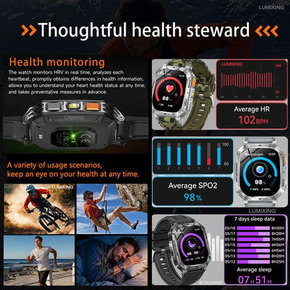 Rugged Military 1400mAh Battery Smart Watch Fitness Tracking IP68 Waterproof Tactical Sports Flashlight 2026 New Men Smartwatch