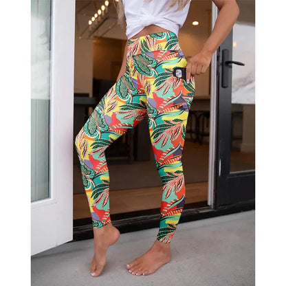 LETSFIND High Waist Women's Fitness Leggings 3D Digital Print Sexy Pockert Elastic Pants Fashionable Gym Trousers