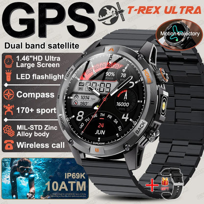 New T-Rex3 Ultra Dual band GPS Tracker Smart Watch Compass 10ATM Waterproof Sports fitness BT call Outdoors Military Smartwatch