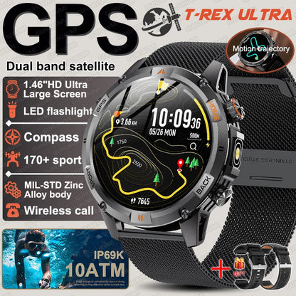 New T-Rex3 Ultra Dual band GPS Tracker Smart Watch Compass 10ATM Waterproof Sports fitness BT call Outdoors Military Smartwatch