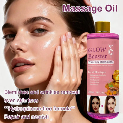 Face Ligthening Massage Oil with Arbutin Kojic Acid, Turmeric Oil for Glowing Skin, Brightening Moisturizing Peeling Oil 300ml