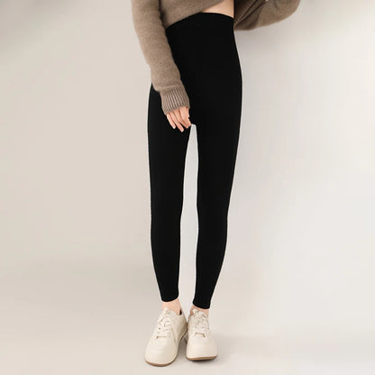 2024 new women's leggings 100% wool knitted high waisted pants, warm, soft, elastic tight pants, slim fit women's cashmere pants