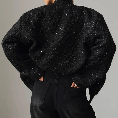 2025 Women Spring Vintage Sequins Jacket Coat Fashion Women Stand Collar Loose Style Jacket Femme Streetwear Tops Clothes