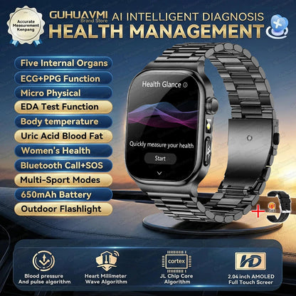 New Blood Lipids Uric Acid Blood pressure Smart Watch Men ECG+PPG Fitness Tracker Clock Heart Rate Bluetooth call Smart watches
