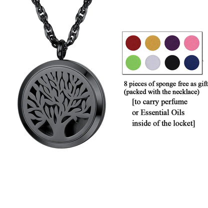 U7 37mm Round Perfume Diffuser Necklace for Man Woman Stainless Steel Essential Oil Locket Aromatherapy Anxiety Relief Jewelry