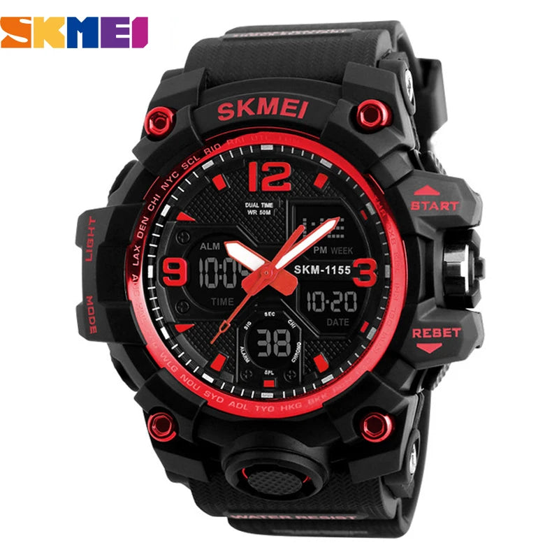 SKMEI 1155 Digital Military Watch for Men Sports Waterproof Large Mens Electronic Wristwatches Shockproof LED Display Clock 1637