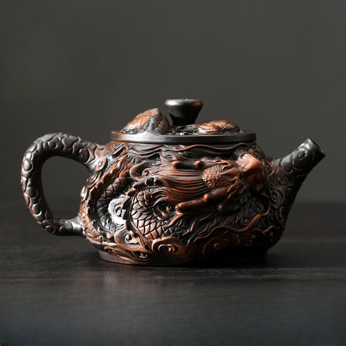 Jianshui Clay Purple Pottery Carving Dragon Teapot Hand Painted Antique Relief Teapot Household Teapot Kungfu Tea Set Kettle