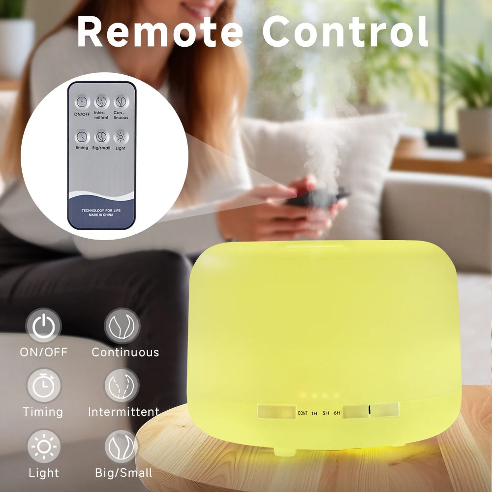 500ml Essential Oil Diffuser Quiet Aromatherapy Mist Diffusers Ultrasonic Remote Control Air Humidifier with Timing Function