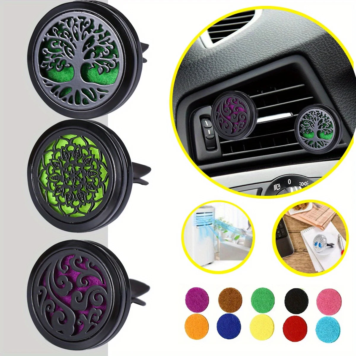Car Diffusers, 1 PC car air vent diffuser clip (does not include fragrance chemicals) with 10 PCS pads，car AC vent interior